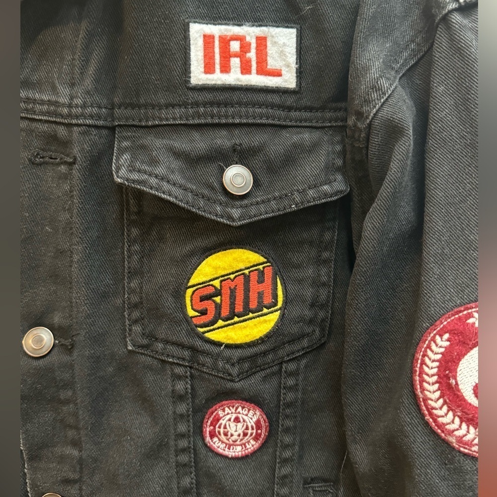 Distressed Patchwork Denim Jacket Unisex Streetwear Vintage Retro Moto Biker - Picture 9 of 15